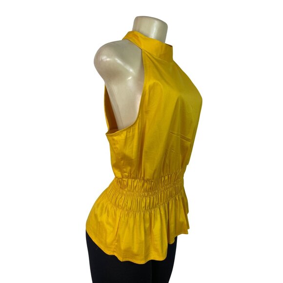 White House Black Market Yellow Sleeveless Halter Top W Keyhole Back Sz 14 - New - Picture 2 of 8